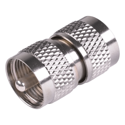 RFU-538 - Adaptador RF Coaxial / UHF Macho a UHF Macho / Barril en Línea / Cuerpo Bronce Niquelado / Aislante Teflón