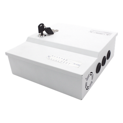 PLK12DC16ABK - Fuente de poder profesional de 12 Vcc @ 16 A / para 16 cámaras / Con capacidad de batería de respaldo / Requiere batería / Voltaje de entrada de 96-264 Vca