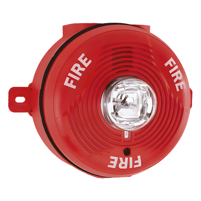 PC2R-K - Sirena con Lámpara Estroboscópica para Exterior, Montaje en Techo, Nivel de Candelas Seleccionable, Color Rojo