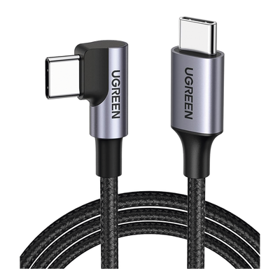 50123 - Cable USB-C a USB-C / 1 Metro (3.28 Pies) / Conector 90° / Carga 60W / 480 Mbps / Nylon Trenzado / Aluminio