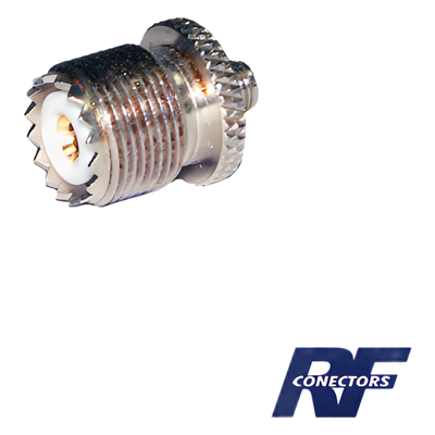 RSA-3475 - Adaptador RF / Conector SMA Hembra a UHF Hembra (SO-239) / Cuerpo Bronce Niquelado / Contacto Oro / Aislante Teflón / Montaje en Línea