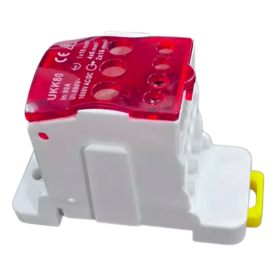 UKK-80A - Bloque de Distribución Eléctrico / 1 Entrada / 6 Salidas / 85 A / 690 V / Montaje en Carril DIN