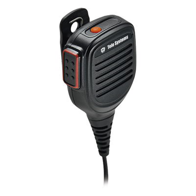 TE390M35 - Micrófono-Bocina para Radio Portátil / IP67 / Clip Giratorio 360° / Cable Kevlar 30 lbs / Emergencia / Cable Retráctil 390-1500 mm