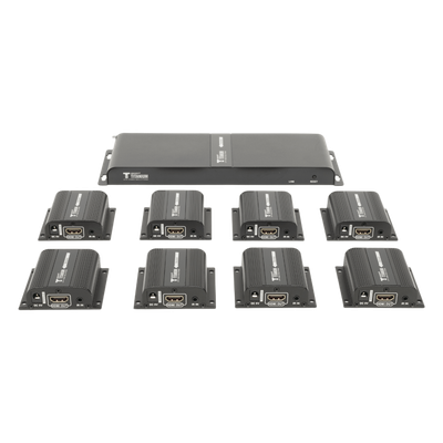 TT718PRO - Kit Divisor y Extensor HDMI (Extender Splitter)  / Divide 1 Fuente HDMI a 8 Pantallas / Extiende la señal HDMI hasta 40 m / Resolución 1080P @ 60 Hz / Cat 6/6a/7 / Uso 24/7 / Salida Loop en el Tx / IR / Alimente solo el Tx (PoC).