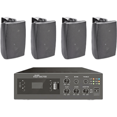EPB240E/4WS - Kit Amplificador de Audio / 240W / Bluetooth FM MP3 / 4 Altavoces de Pared 2 Vías / Sistema 70/100V / Phantom 48V