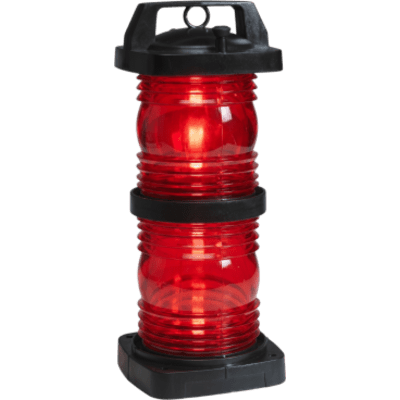 1368RE0BLK - Luz Doble Lente Color Rojo / Visibilidad 360° / Alcance 3 Millas Náuticas / Policarbonato Negro Relleno de Fibra / Zócalo Prefocalizado Mediano Pre-Cableado