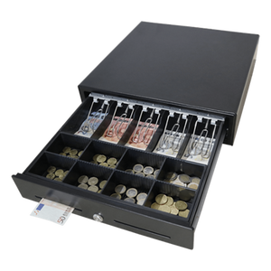MK410 - Cajón Portamonedas Manual / Push Open / 4-8 Billetes / 5-8 Monedas / Cubierta de Acero / Insertos Ajustables y Extraíbles