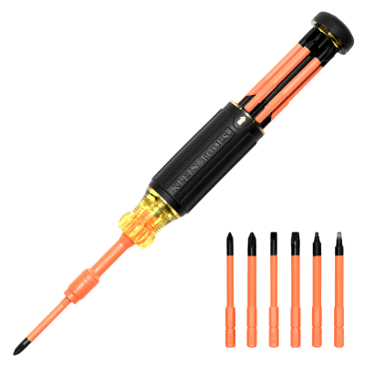 Destornillador Aislado 6-en-1 Auto-Lock / Aislado 1000V CAT III / Almohadilla de agarre / Almacenamiento de brocas integrado / Bits Philips #1 #2 / Sl