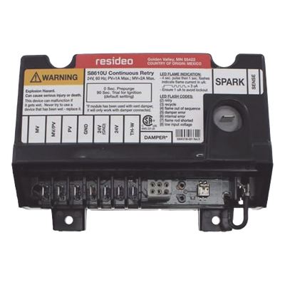 S8610U3009/U - Módulo de Encendido Intermitente / Piloto de Gas Natural o LP / Detección Varilla Simple o Doble / 24 VCA 60 Hz / Cierre 100% Gas / LED Diagnóstico