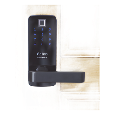BRK3551B - Cerradura Electrónica con Manija / Biométrico / Tarjeta / Contraseña / 99 Usuarios / 6 V DC / Madera