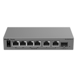 RG-ES207GS-P - Switch Layer 2 Smart Cloud Managed / 7 Puertos Gigabit / 4 Puertos PoE+ 54 W / 1 Puerto SFP Uplink / 14 Gbps Switching Capacity / Diseño Sin Ventilador / Protección 6 kV / Ruijie Cloud / CCTV Mode