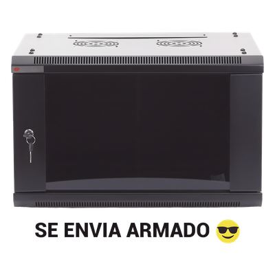 PSTC-06-645-BDG - Gabinete de Pared / 6UR / 450mm (1.48 ft) Profundidad / Cristal Templado / 60kg Carga / Acero Negro