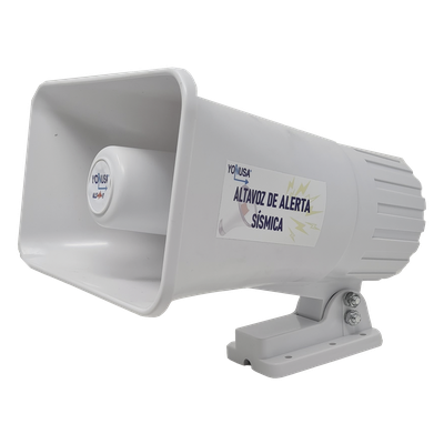 YAS-SIR - Sirena de Alertamiento Sísmico / Emisión Oficial 150 s / Alcance 25 m (82 ft) / Potencia 30 W / Compatible Módulos YASWIFI y YASMOD / Alimentación 12-14 VDC
