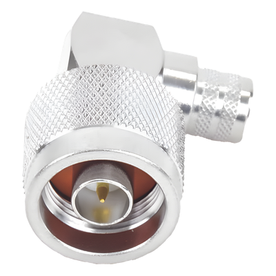 RFN-1009-I - Conector Coaxial N Macho / Ángulo Recto / Anillo Plegable / Cables LMR-400 y Equivalentes / Cuerpo Bronce Plateado / Contacto Oro / Aislante Teflón