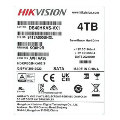 DS40HKVS-VX1 - Disco Duro para Videovigilancia / 4 TB / 5400 RPM / SATA 6 Gb/s / 32 Canales HD / 180 TB Carga Anual / 24x7