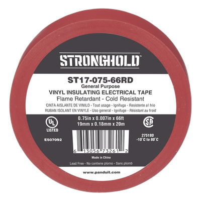 ST17-075-66RD - Panduit Cinta Eléctrica Stronghold ST17-075-66RD, 0.18mm Grosor, 19mm Ancho, 20.12m Largo