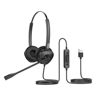 HT302U - Diadema USB / Binaural / Cancelación de Ruido ENC / Audio HD / Micrófono Dual / Plug & Play