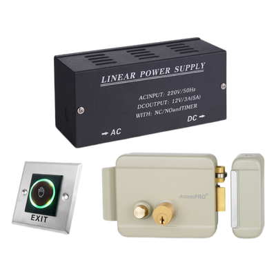ACCESSRIMB-KIT - Kit Control de Acceso / Fuente 36W 13.2VCD / Cerradura Derecha / Botón IR 5-15 cm / Acero Inoxidable / Relevador NO-NC-COM