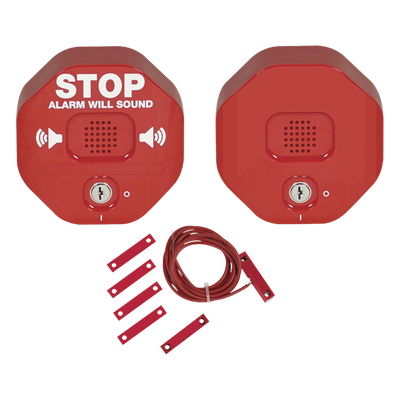 STI-6404 - Alarma de Puerta Multifunción / Sirena 95/105 dB / Bocina Remota / Puertas Dobles / Uso Interior / Señal de Alto Visible / Programable 30 seg, 3 min o Indefinido