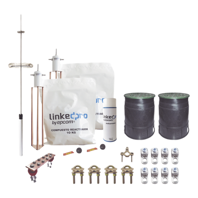 KLP-TZ-PRO - Kit Pararrayos Torre 30 m / Punta Dipolo Corona Aluminio / Electrodo Cobre 30A / Filtro Equipotencial / Accesorios Instalación Incluidos