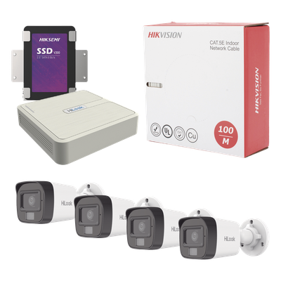 KHL4B/1TB - Kit IP 4 Megapixel / NVR de 4 Canales / 4 Cámaras IP Dual light y Microfono Integrado / Bobina de Cable de 100 mts / Disco Duro 1 TB