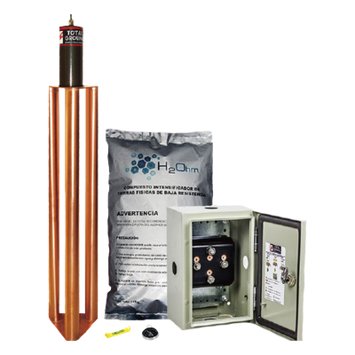 TG-100K - Kit de puesta a tierra / 100 A / Electrodo de cobre electrolítico / Acoplador 1500 A NEMA 4 / Filtro LCR / Compuesto mejorador