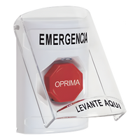 SS23A2EM-ES - Botón Multipropósito / Montaje Superficie / Tapa Policarbonato / Pre-Alarma Integrada / Texto Español / Compatible ADA / Solo Interior