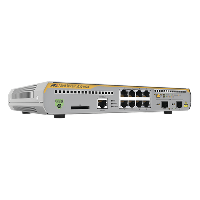 AT-X230-10GT-10 - Switch Administrable Capa 3 / 8 Puertos Gigabit / 2 SFP / 20 Gbps / Sin Ventilador / 1U Rack