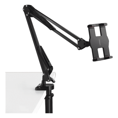 50394 - Soporte para Tableta con Brazo tipo Perezoso / Brazo Ajustable y Cabezal de 360° / 3 Perillas de Ajuste / Soporta dispositivos de 4'' a 12.9'' de hasta 1.5 KG / ABS + Metal de Alta Calidad.