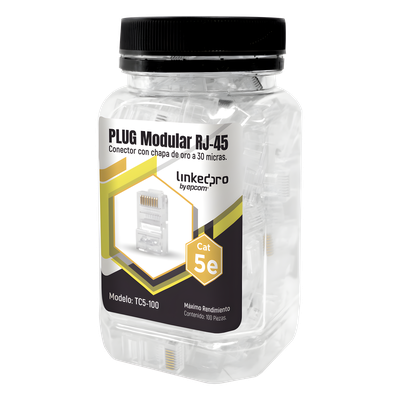 TC5-100 - Bote de 100 Conectores RJ45 Cat5e / Sin Blindaje / Chapado Oro 30 Micras / 24 AWG / TIA-568B.2