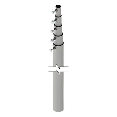 SLM-15 - Mástil Telescópico / 15 m (49.2 ft) / 5 Secciones Concéntricas / Tubo Galvanizado Calibre 20 / Carga Máxima 6 kg / Resistencia Viento 70 km/h