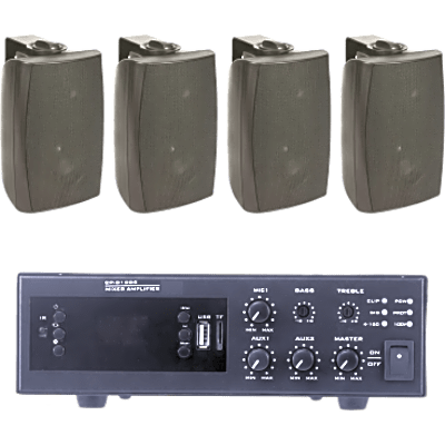 EPB120E/4WS - Kit de Audio para Instalaciones / Amplificador 120W / 4 Altavoces de Pared 2 Vías / Sistema 70/100V / Bluetooth / XLR Phantom 48V
