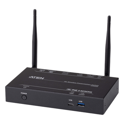 VP2020 - Switch de Presentaciones Inalámbrico / 4K UHD 30 Hz / VGA 1080p / Multivista 2 Fuentes / PoE / Control USB Posterior
