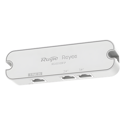 RG-ES103F-P - Switch No Administrable PoE-In / 2 Puertos PoE+ 10/100 Mbps / 1 Puerto PoE-In 10/100 Mbps / Presupuesto PoE 30 W / Switching 0.6 Gbps / Protección 4 kV / Sin Ventilador