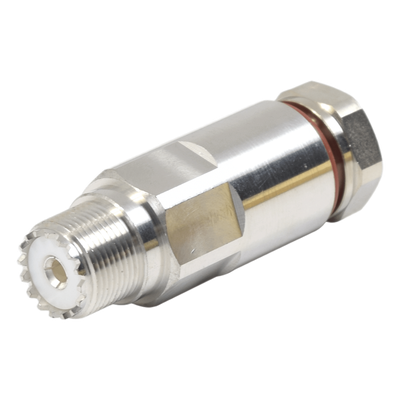 RFU-520-H1 - Conector UHF Hembra SO-239 / Rosca / Frecuencia 0-300 MHz / Cables LP-450A, LDF4-50A / Bronce Blanco / Teflón PTFE