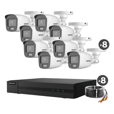 B8-KIT8-CV/A - Kit de Videovigilancia TurboHD / DVR 8 Canales + 2 IP / 1080p Lite / 8 Cámaras Bala ColorVu / Audio Integrado / IR Blanco 20 m (65.6 ft) / HDD hasta 6 TB