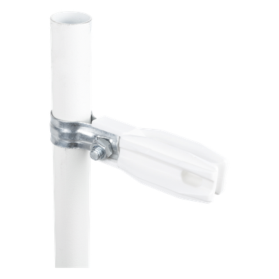 SFABRAZADERA1PW - Aislador de Paso o Esquina / Abrazadera 1" (25 mm) / Resina Virgen 100% / Acero Galvanizado / Protección UV / Bolsa 100 Unidades