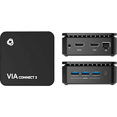 VIA-CONNECT3 - Solución de Presentación y Colaboración Inalámbrica 4K | Super-Compacta 9x9 cm | Wi-Fi y LAN Integrados | Cifrado 1024 bits | AirPlay, Miracast, Chromebook | 4 Participantes Simultáneos | HDMI 4K@30 Entrada y Salida | Ge