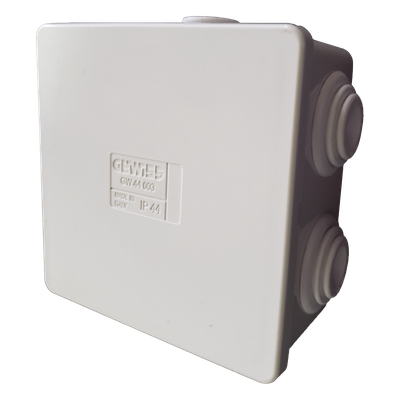 GW-44-003 - Caja Estanca de Derivación / 6 Entradas Ø23 mm / IP44 / IK07 / 80×80×40 mm / Tapa a Presión / Libre de Halógenos