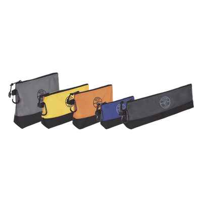 55569 - Kit de Bolsos para Herramientas / Base Reforzada 2520D / Cierre Zipper / 5 Piezas 14'' a 7'' / Mosquetones de Aluminio