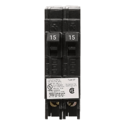 Q1515 - Interruptor Termomagnético Duplex / 2 Polos / 15-15 A / 120 VCA / 10 kA / Enchufable