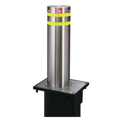 XB-220 - Bolardo Neumático / Acero Inoxidable 304 / Diámetro 220 mm / Altura 750 mm / Elevación 3-5 s / Resistencia Impacto 250,000 J / LED Rojo / 100 Ciclos/Hora