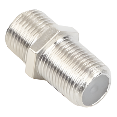 RFF-1476 - Adaptador Barril Coaxial / Conector F Hembra a F Hembra / 75 Ohm / Montaje en Línea / Zinc Niquelado / Aislante de Polietileno