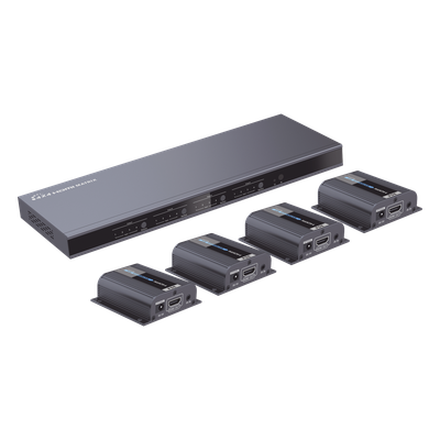 TT744 - MATRICIAL Y EXTENSOR DE VIDEO HDMI 4 x 4 / 4 Entradas HDMI / 4 Salidas HDMI Loop / 4 Salidas RJ45 para Extender la señal 40 metros por salida  /  1080 @ 60Hz / Conmutación por RS232, Control Remoto o Ethernet.