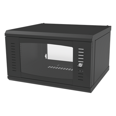 SR-1906-GFP - Gabinete para Montaje en Pared, con Puerta de Cristal Templado, Cuerpo Fijo, con 6 Unidades de Rack, de 19in, Fabricado en Acero