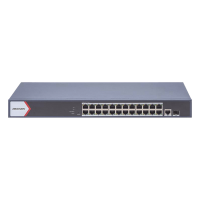 DS-3E1526P-EI - Switch PoE+ Monitoreable / 24 Puertos Gigabit / 1 Puerto Uplink SFP / 1 Puerto Uplink Gigabit / Alcance Extendido 300 m (984.3 ft) / 370 W PoE+