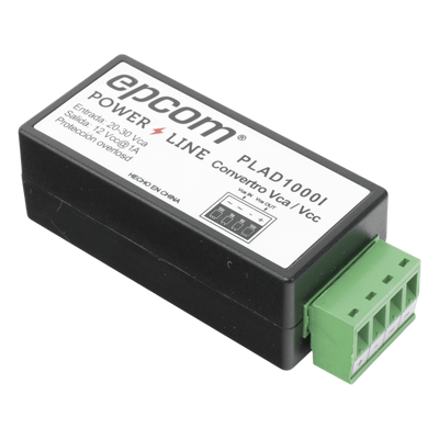 PLAD1000I - (2 en 1) Convertidor de Energía 24 Vca a 12 Vcc (CA a CD) y Filtro Contra Ruido para Cámaras / Voltaje de Entrada 20~30 Vca / Salida 12Vcc @ 1 A / ENVIO DE ENERGIA A LARGAS DISTANCIAS / Terminales Tipo Tornillo.