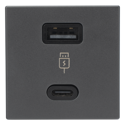 SM-2USB-G - Módulo de Carga USB Doble / 30W PD+QuickCharge / USB-A + USB-C / 45x45 mm / Grafito