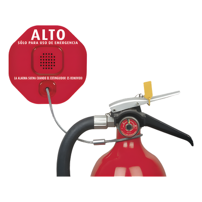 STI-6200-ES - Alarma Antirrobo para Extintores / Sirena 95-105 dB / Alimentación 12-24 VCD o Batería 9V / Policarbonato Resistente