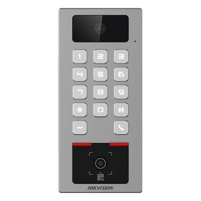 DS-K1T502DBWX-CQR - Terminal de Control de Acceso / Lector QR Exterior / Videoportero 2 MP / IP65 & IK09 / 100,000 Tarjetas / 300,000 Eventos / Bluetooth y App